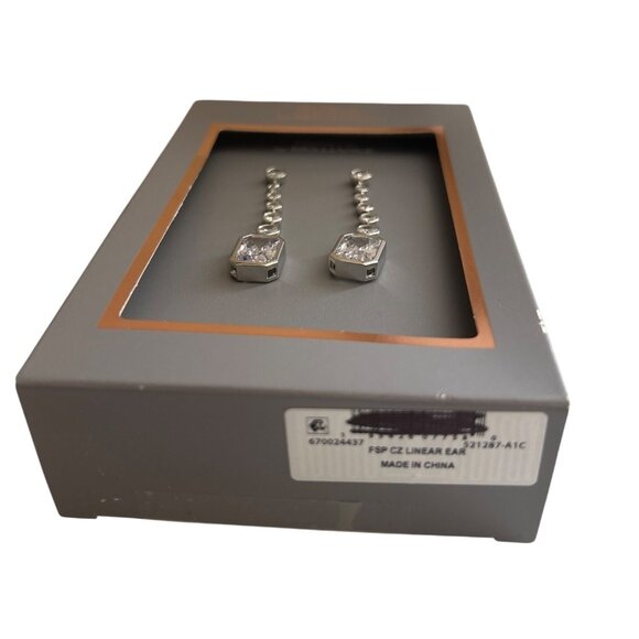 Believe By Brilliance Fine Silver Plated Cubic Zirconia Linear Drop Earrings - Picture 3 of 5